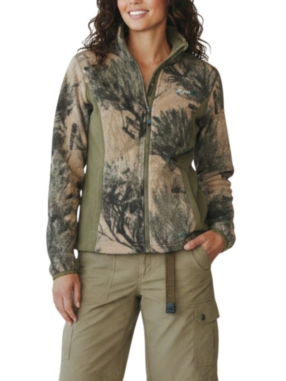 Cabela's Women's Camo Fleece Jacket - Green/Tan